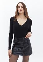 Women Black V-neck Bodysuit