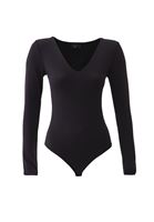 Women Black V-neck Bodysuit