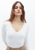 Women Cream V-neck Bodysuit