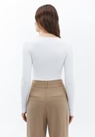 Women Cream V-neck Bodysuit