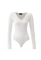 Women Cream V-neck Bodysuit