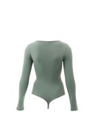 Women Green V-neck Bodysuit