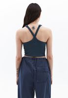 Women Blue Crop Singlet with Straps