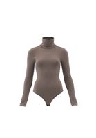 Women Brown Turtle Neck Bodysuit