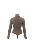 Women Brown Turtle Neck Bodysuit