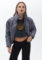 Women Grey Padded Loose Fit Coat