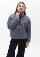 Women Grey Padded Loose Fit Coat