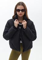 Women Black Padded Loose Fit Coat