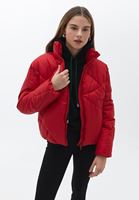 Women Red Padded Loose Fit Coat