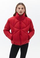 Women Red Padded Loose Fit Coat