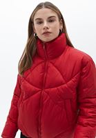 Women Red Padded Loose Fit Coat