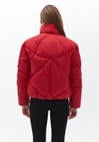 Women Red Padded Loose Fit Coat