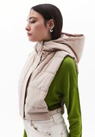 Women Beige Hooded Puffer Waistcoat