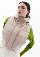 Women Beige Hooded Puffer Waistcoat