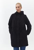 Women Black Quilted Coat with Hoody