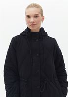 Women Black Quilted Coat with Hoody