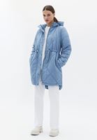 Women Blue Quilted Coat with Hoody