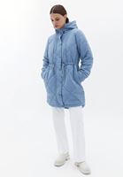 Women Blue Quilted Coat with Hoody