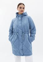 Women Blue Quilted Coat with Hoody