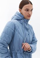 Women Blue Quilted Coat with Hoody