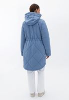 Women Blue Quilted Coat with Hoody