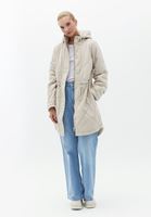 Women Beige Quilted Coat with Hoody