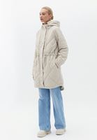 Women Beige Quilted Coat with Hoody