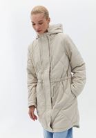 Women Beige Quilted Coat with Hoody