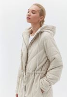 Women Beige Quilted Coat with Hoody