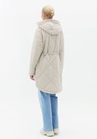 Women Beige Quilted Coat with Hoody