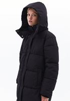 Women Black Waterproof Quilted Long Coat