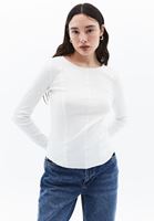 Women Cream Crew Neck Tshirt with Long Sleeves