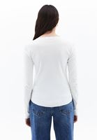 Women Cream Crew Neck Tshirt with Long Sleeves