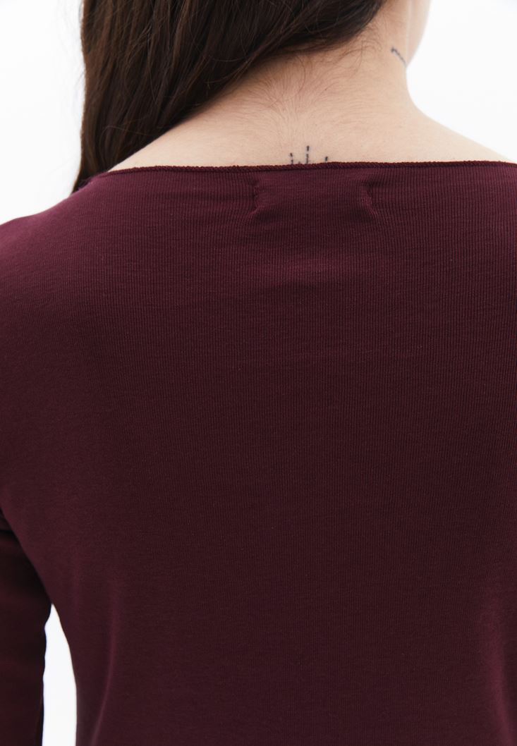 Women Bordeaux Crew Neck Tshirt with Long Sleeves