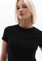 Women Black Crew Neck Cotton Blended Tshirt