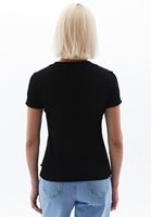 Women Black Crew Neck Cotton Blended Tshirt