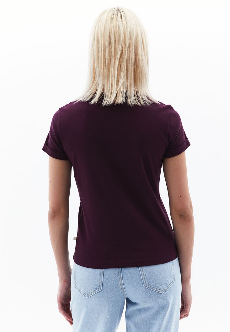 Women Purple Crew Neck Cotton Blended Tshirt
