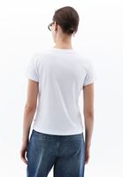 Women White Crew Neck Cotton Blended Tshirt