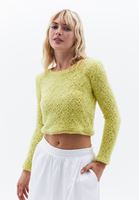 Women Yellow Hemstitched Crew Neck Sweater