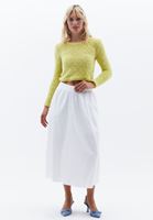 Women Yellow Hemstitched Crew Neck Sweater