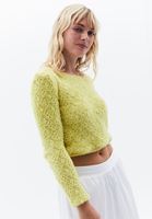 Women Yellow Hemstitched Crew Neck Sweater