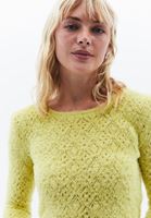 Women Yellow Hemstitched Crew Neck Sweater