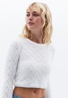 Women Cream Hemstitched Crew Neck Sweater