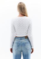 Women Cream Hemstitched Crew Neck Sweater