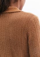 Women Brown Polo Neck HemstitchedSweater