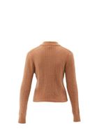 Women Brown Polo Neck HemstitchedSweater