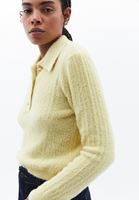 Women Yellow Polo Neck HemstitchedSweater