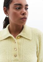 Women Yellow Polo Neck HemstitchedSweater