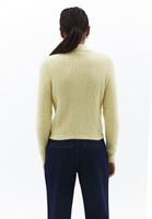 Women Yellow Polo Neck HemstitchedSweater