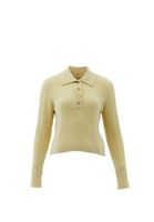 Women Yellow Polo Neck HemstitchedSweater